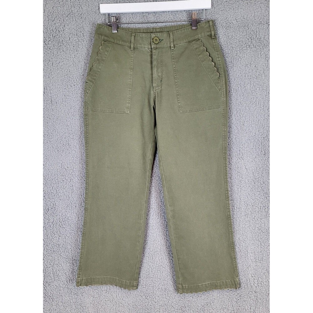 NWOT Sundance Pants Olive Green Scallop Edge Size 8 Stretch Ankle Crop
